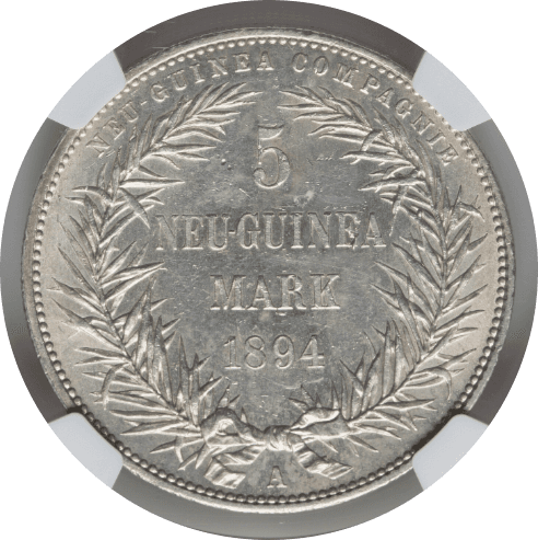 【MS 61】1894年 ドイツ領ニューギニア  極楽鳥 5マルク銀貨(裏)