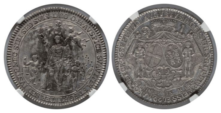 【MS65】1770年 神聖ローマ帝国 ドイツ スペイヤー司教領  ダミアン・アウグスト・フィリップ・カール君主司教 1/2ターラー銀貨