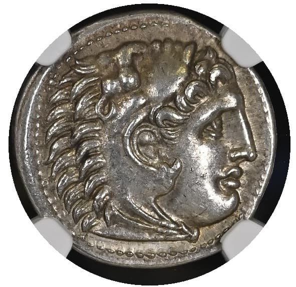 【ChAU★ 5/5 4/5】紀元前3世紀初頭 古代ギリシア イオニア国 ミレトス アレキサンダー大王 ドラクマ銀貨(表)