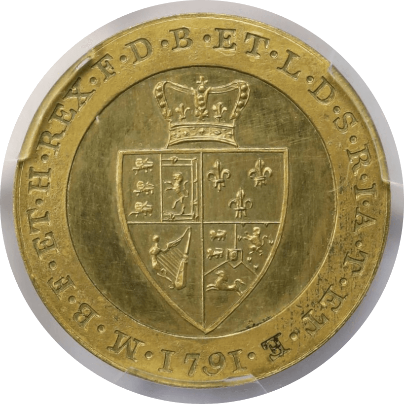 【PR63 CAMEO】1791年 イギリス  ジョージ3世 試鋳貨 1ギニー銅製金貨(裏)