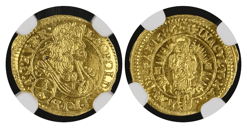 【MS64】1686年 神聖ローマ帝国 ハンガリー レオポルト1世 1/6ダカット金貨