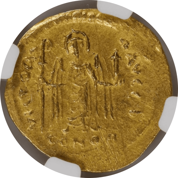 【AU 4/5 2/5 scratches】602年〜610年 ビザンツ帝国（東ローマ帝国）フォカス皇帝 ソリダス金貨(裏)