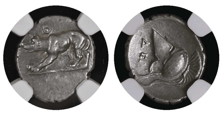 【Ch XF★ 5/5 5/5】紀元前250年以上前 古代ギリシア 古代都市アルゴス  オボル銀貨 2枚セット