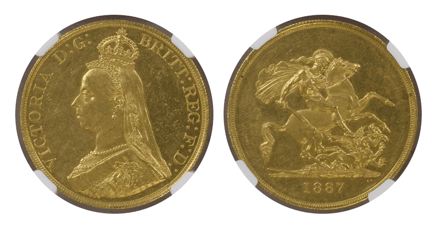 【MS62】1887年 イギリス ヴィクトリア女王 ジュビリーヘッド 5ポンド金貨