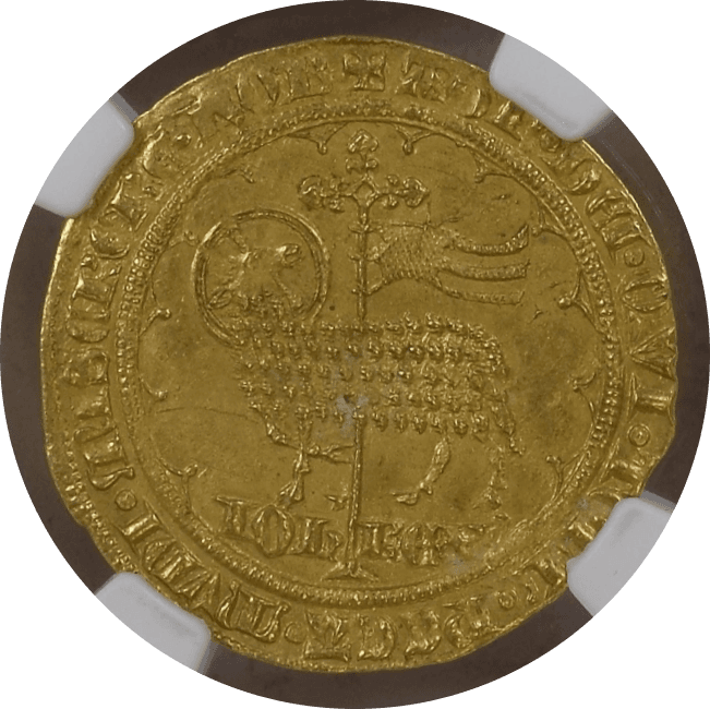 【MS 64】1350年?1364年 フランス ジャン2世 金の羊 ムートンドール金貨(表)