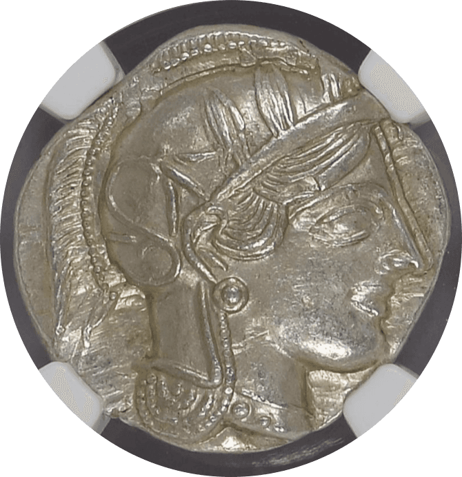 【MS 5/5 5/5】紀元前440年?404年 古代ギリシャ アッティカ 女神アテナ テトラドラクマ フクロウ銀貨(表)