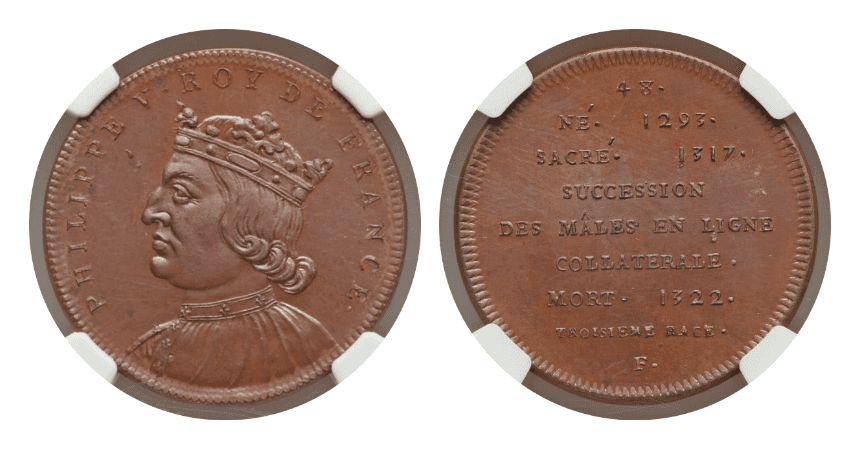 【MS66 BN】1830年?1848年 フランス フィリップ5世（在位1293年?1322年）銅メダル