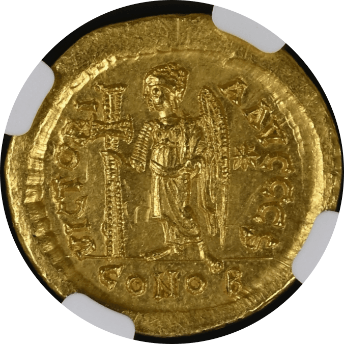 【MS 5/5 2/5】491年〜518年 ビザンツ帝国（東ローマ帝国）アナスタシウス1世 ソリダス金貨(裏)