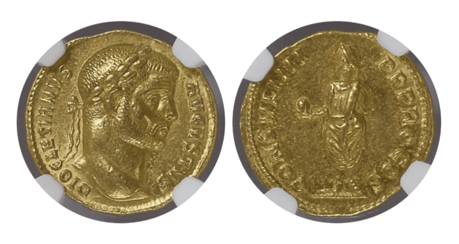 【AU 5/5 4/5】284年?305年 ローマ帝国 ディオクレティアヌス アウレウス金貨(表)