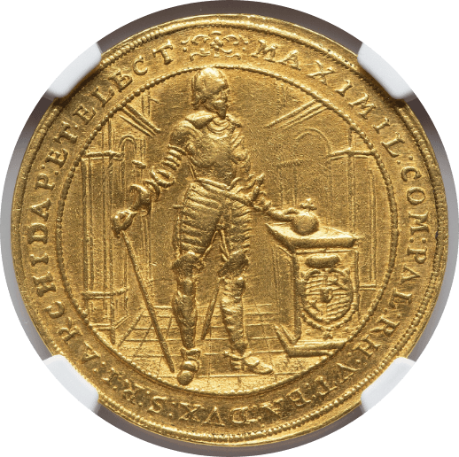 【AU53】1640年  神聖ローマ帝国 ドイツ バイエルン マクシミリアン1世  都市景観 5ダカット金貨(表)