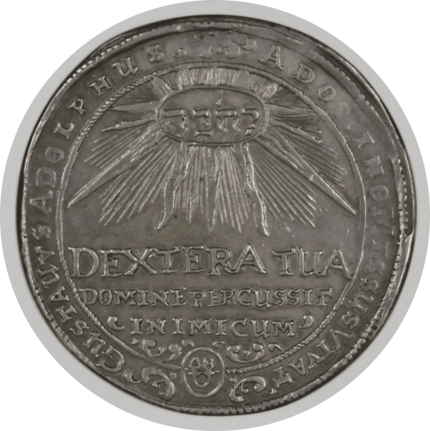 【AU55】1632年 神聖ローマ帝国 ドイツ グスタフ 2 世アドルフ ブライテンフェルト戦勝記念 ターラー銀貨(表)