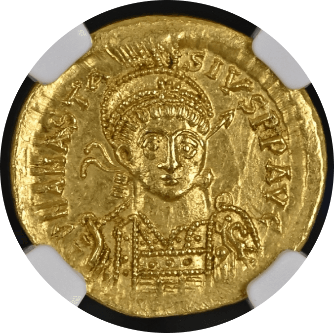 【MS 5/5 2/5】491年〜518年 ビザンツ帝国（東ローマ帝国）アナスタシウス1世 ソリダス金貨(表)