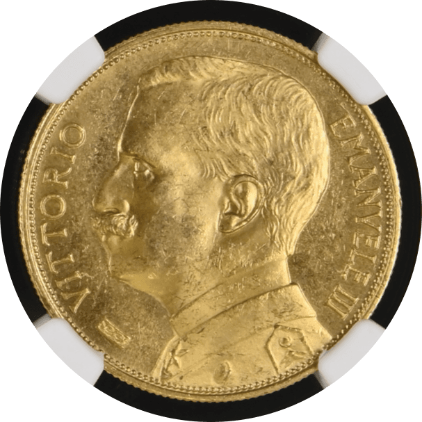 【MS62】1912年 イタリア ヴィットリオ・エマニュエーレ3世 豊穣の女神  50リレ金貨(表)