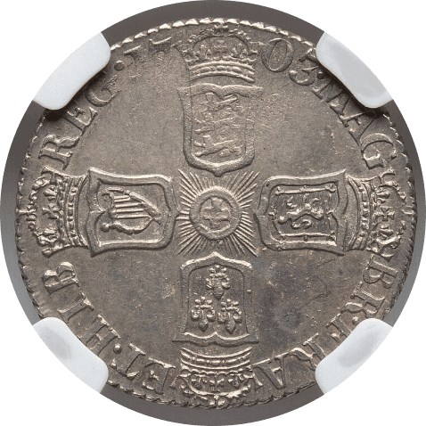 【MS61】1703年 イギリス アン女王 ヴィーゴ（VIGO） 6ペンス銀貨(裏)