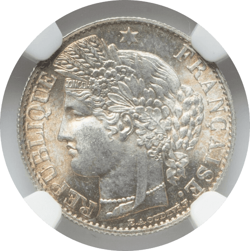 【MS66】1894年 フランス 第三共和政 50サンチーム 銀貨(表)