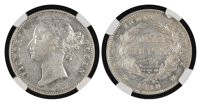 【AU58】1840年 英領インド 東インド会社  ヴィクトリア女王 1ルピー銀貨 5枚セット