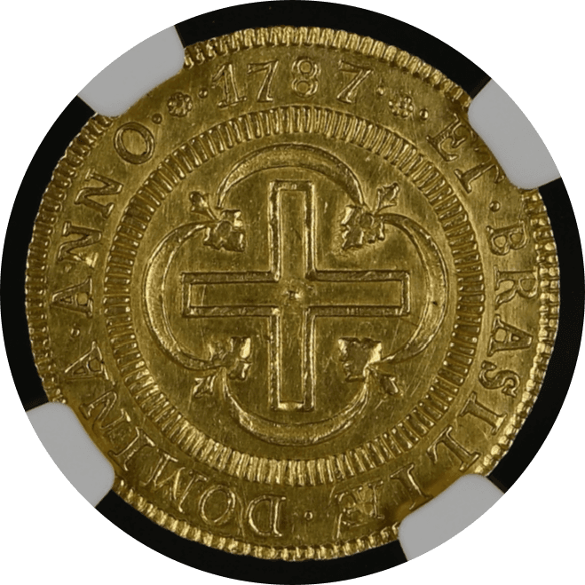 【MS62】1787年 ポルトガル領ブラジル マリア1世  2000レイス 金貨(裏)