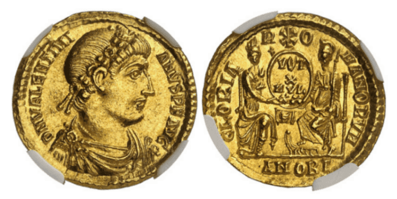【MS 5/5 4/5】364年?375年 古代西ローマ帝国  ウァレンティニアヌス1世 ソリダス金貨