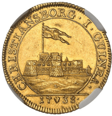 【MS61】1738年 デンマーク クリスチャン6世 1ダカット金貨(表)