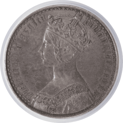 【PR62】1847年 イギリス ヴィクトリア女王 ゴシッククラウン銀貨 アンデシモエッジ(表)