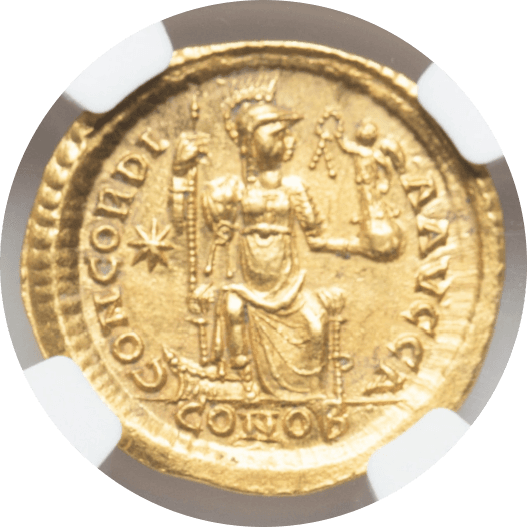 【Ch AU 5/5 4/5】363年?423年 古代西ローマ帝国 ホノリウス帝 ソリダス金貨(裏)