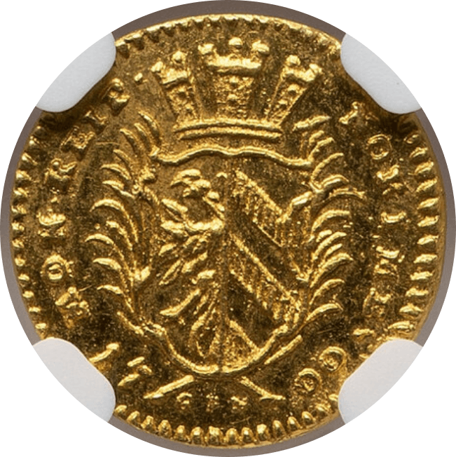 【MS66】1700年 神聖ローマ帝国 ドイツ ニュルンベルク ラムダカット 1/4ダカット金貨(裏)