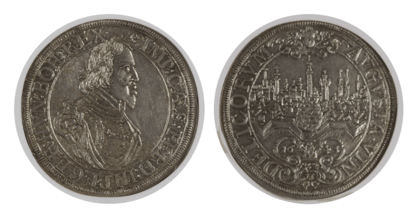 【MS 63＋】1643年 ドイツ 神聖ローマ帝国 フェルディナンド3世 アウグスブルグ 都市景観 ターラー銀貨
