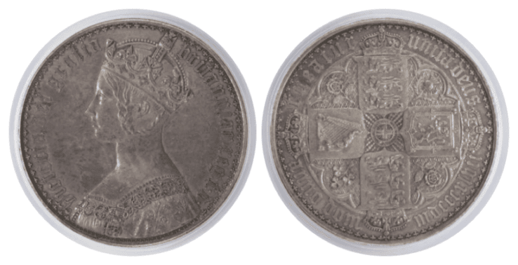 【PR62】1847年 イギリス ヴィクトリア女王 ゴシッククラウン銀貨 アンデシモエッジ