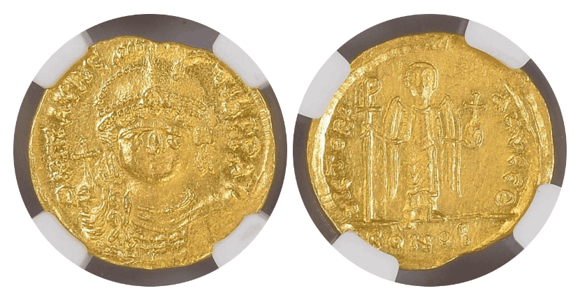 【MS 4/5 4/5】582年〜602年 ビザンツ帝国 マウリキウス・ティベリウス ソリダス金貨