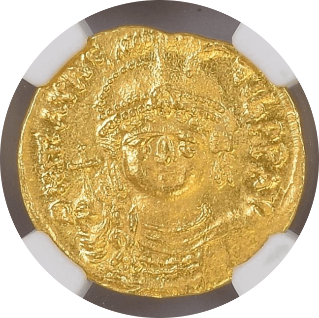 【MS 4/5 4/5】582年〜602年 ビザンツ帝国 マウリキウス・ティベリウス ソリダス金貨(表)