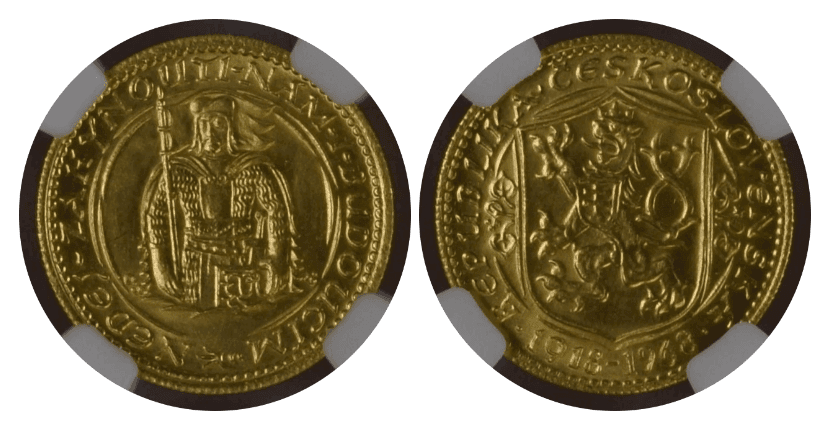 【MS67】1968年 チェコスロバキア 建国50周年記念 1ダカット金貨