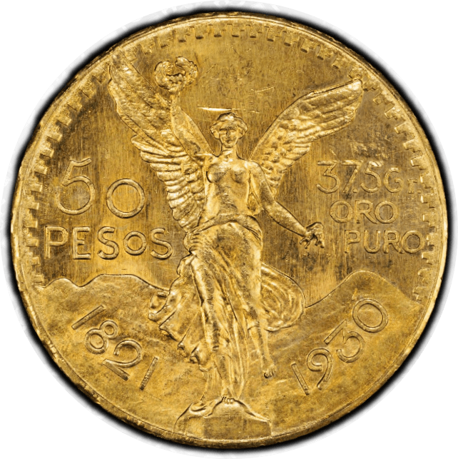【MS64】1930年 メキシコ 勝利の女神 50ペソ金貨(表)