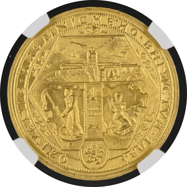 【MS67】1934年 チェコスロバキア クレムニツァ鉱山再開記念 リストライク 5ダカット金貨(裏)