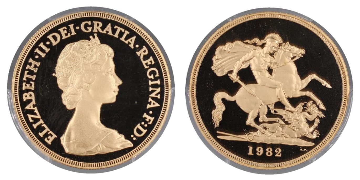【PR70 DEEP CAMEO】1982年 エリザベス2世 5ポンド プルーフ金貨