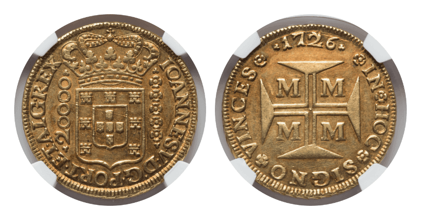 【AU58】1726年 ブラジル 20000レイス金貨