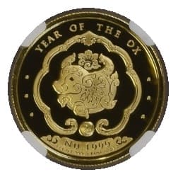 【PF70 ULTRA CAMEO】2021年 丑年牛図記念コイン ブータン 1000ニュルタムカラー金貨(表)
