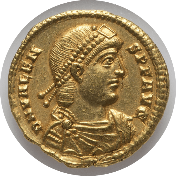 【AU 4/5 4/5】364年?378年 ビザンツ帝国(東ローマ帝国) ウァレンス皇帝 ソリダス金貨(表)