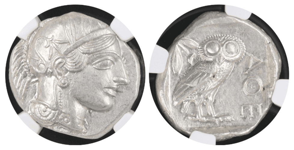 【MS 5/5 4/5】紀元前440年~404年 古代ギリシア アッティカ 女神アテナ テトラドラクマ フクロウ銀貨