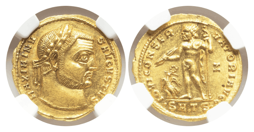 【MS★5/5 5/5】310年〜313年 古代ローマ帝国 マクシミヌス2世 アウレウス金貨