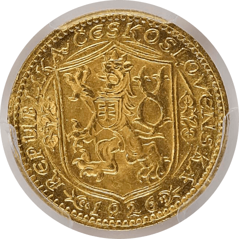 【MS63】1926年 チェコスロバキア 1ダカット金貨(裏)