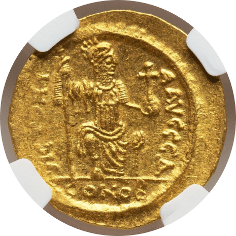 【MS 4/5 4/5 edge cut】565年〜578年 ビザンツ帝国(東ローマ帝国)ユスティヌス2世 ソリダス金貨(裏)