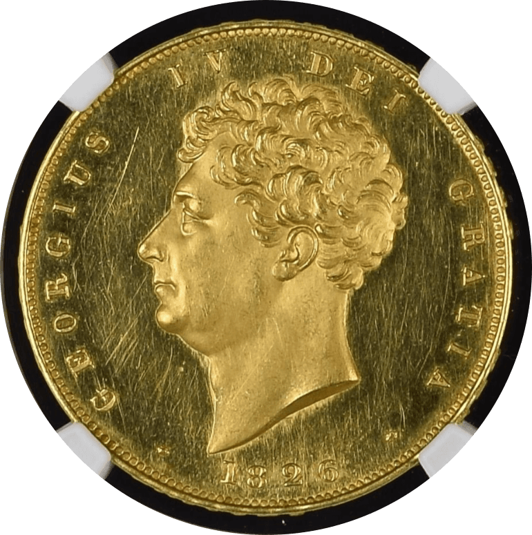 【PF62 ULTRA CAMEO】1826年 イギリス ジョージ4世 2ソブリン金貨(表)
