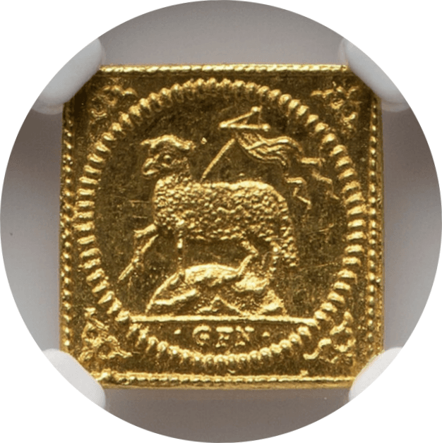 【MS65】1700年 神聖ローマ帝国 ドイツ ニュルンベルク 角ラムダカット(Klippe) 1/4ダカット金貨(表)