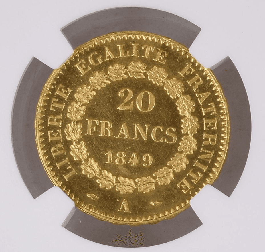 【PF66+ UCAM】1849年A フランス エンジェル 20フラン 金貨 Salton Collection(裏)