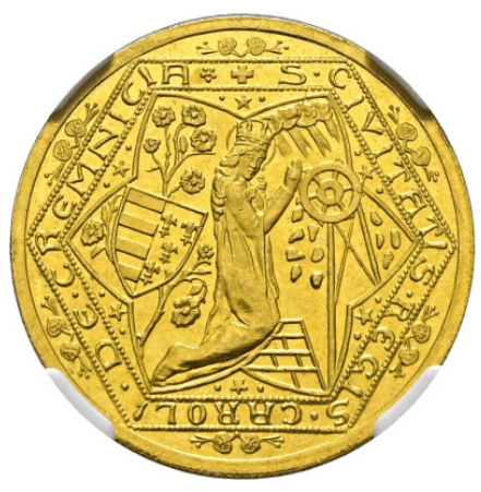 【MS64 PL】1934年 チェコスロバキア クレムニツァ鉱山再開記念 2ダカット金貨(表)