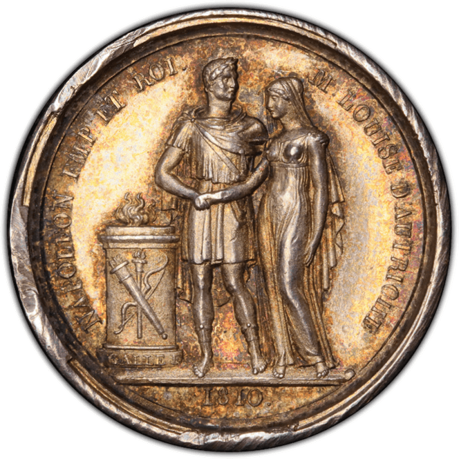 【UNC Details】1810年 フランス ナポレオン1世/マリールイーズ結婚記念 銀メダル(裏)