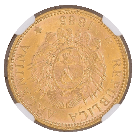 【MS63】1888年 アルゼンチン 5ペソ金貨(裏)