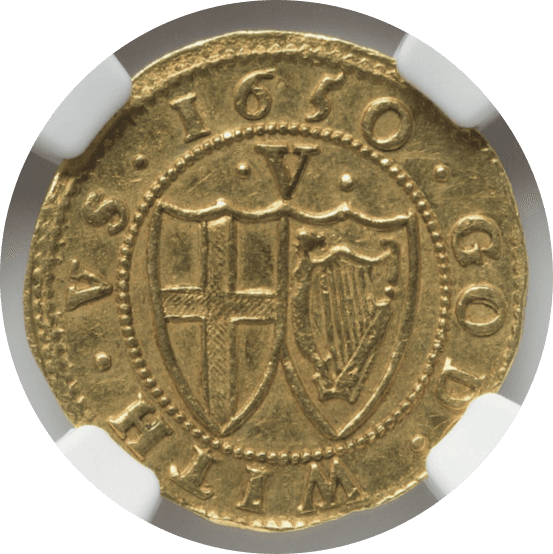 【MS62】1650年 イギリス コモンウェルス 1クラウン金貨(表)