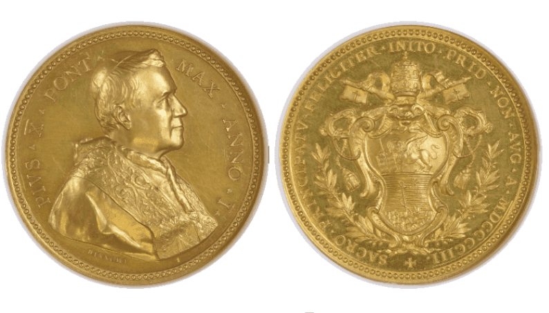 【MS62〜MS61】1903年〜1908年 イタリア バチカン ローマ教皇ピウス10世 記念金メダルセット