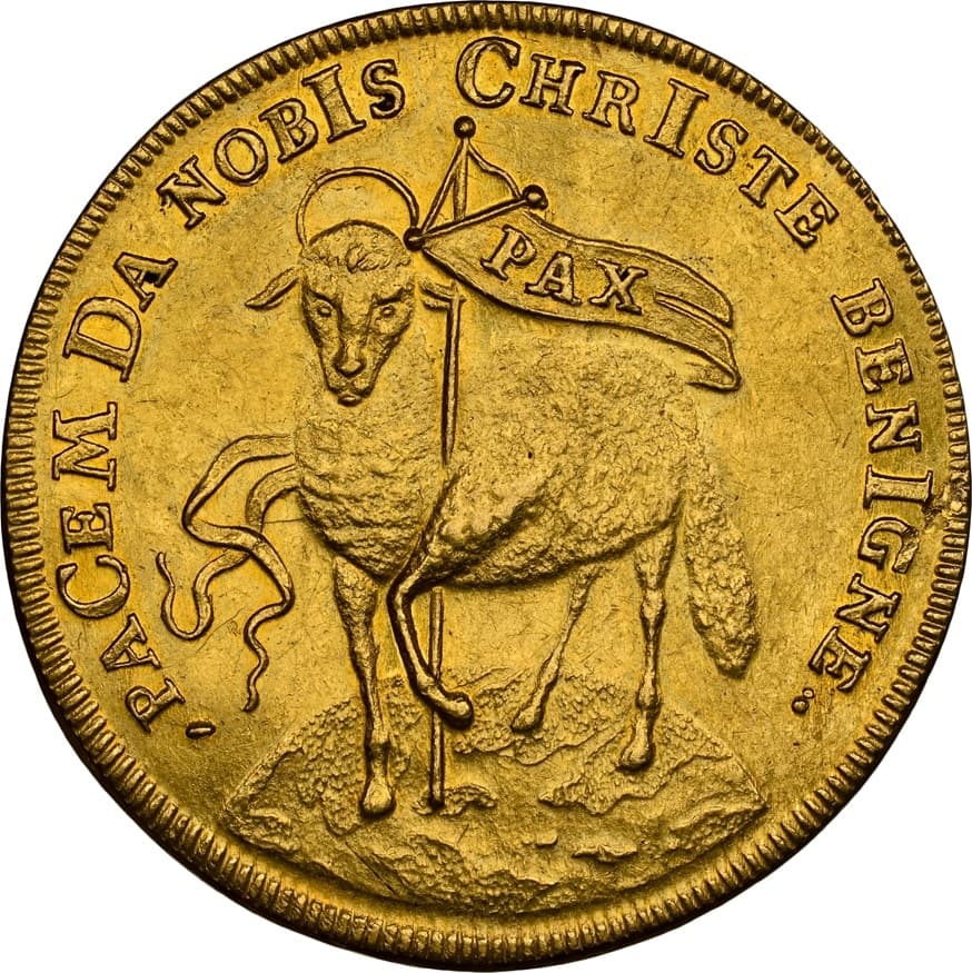 【AU58】1703年 神聖ローマ帝国 ドイツ ニュルンベルク ラムダカット 3ダカット金貨(表)